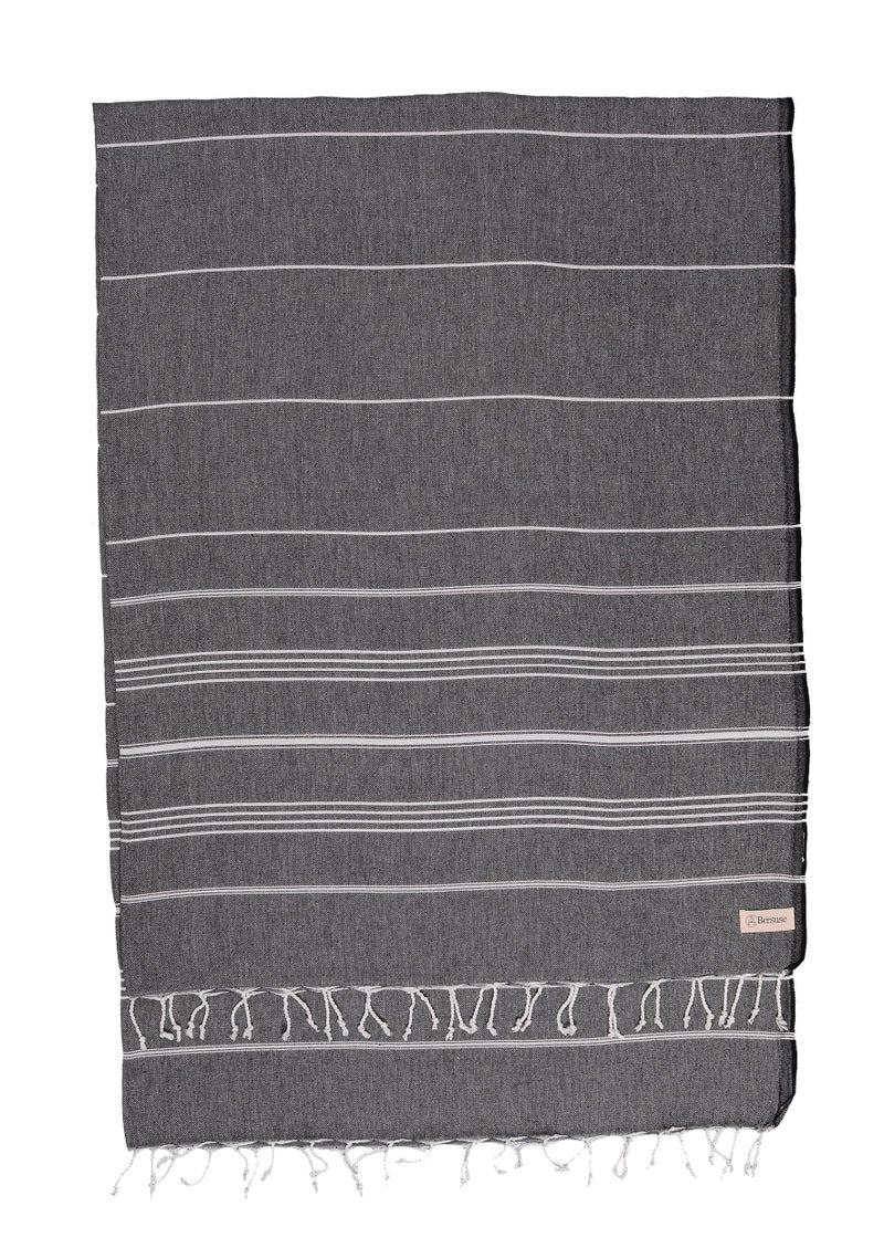 Bersuse Towels Anatolia XL Beach Blanket Throw Blanket Turkish Towel 100% Cotton Extra-Large Quick-Dry Lightweight Premium Peshtemal Towel - 61x82 Inches, Black - Image 1